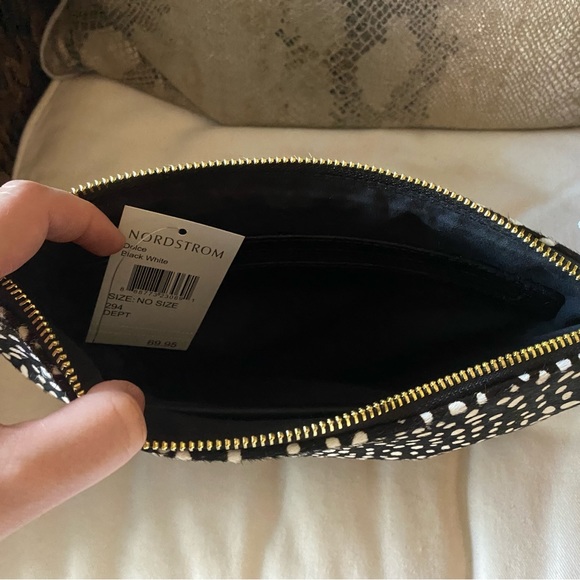 Sole Society dolce black and white animal print clutch pouch calf hair NWT $69 - Picture 6 of 11